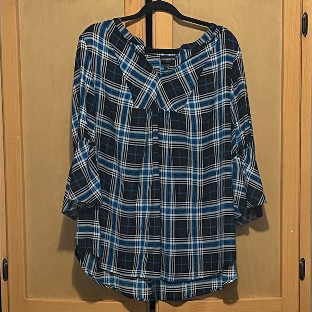 Liz Claiborne Plaid Top - Blue and Black